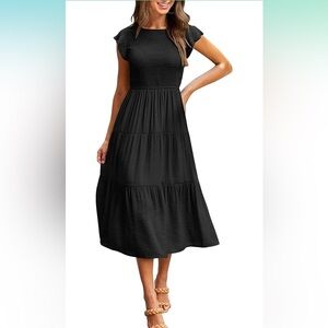 Black Smocked Tiered A-line Dress